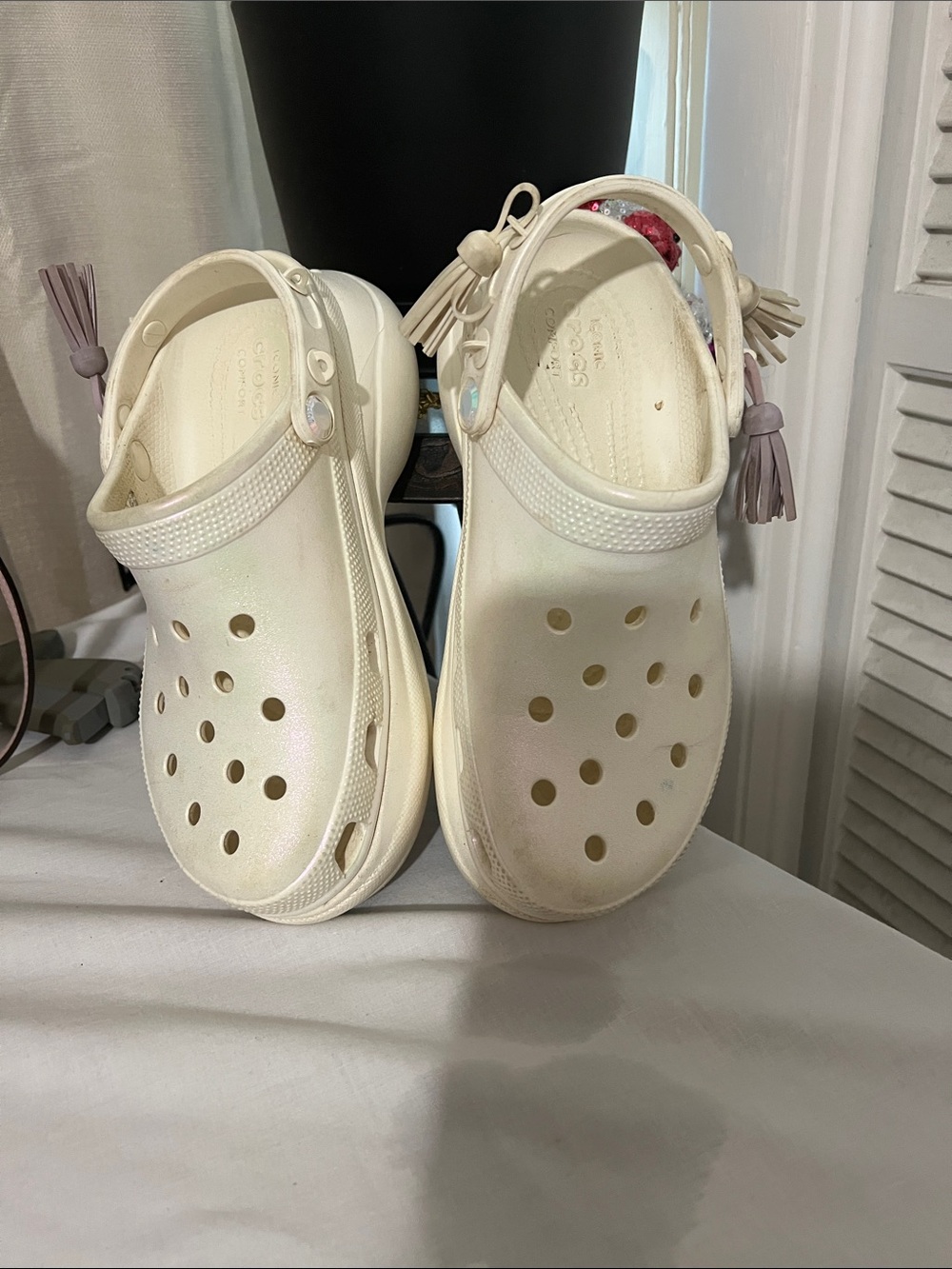CROCS Cream Slip-On Clog with Tassel Strap